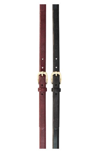Linea Pelle Pack Of 2 Elongated Croc Embossed Belts In Multi