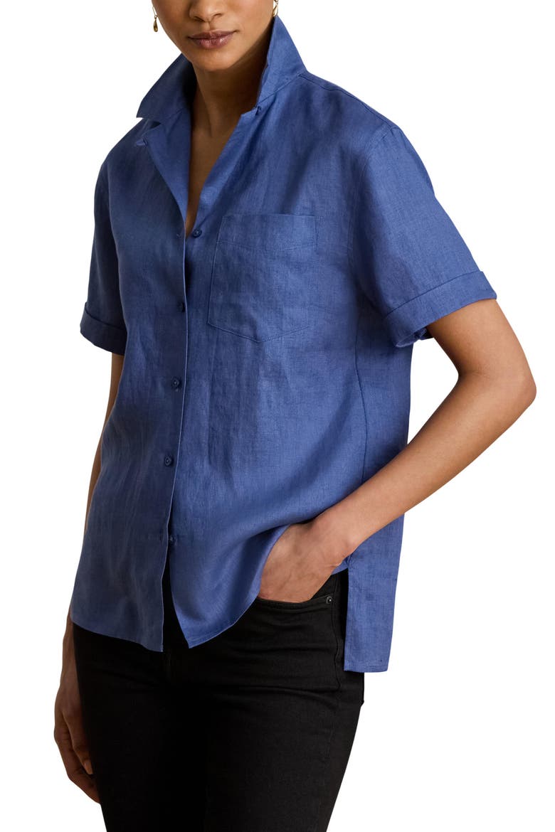 Tissue Linen Button-Up Camp Shirt (Women) | Nordstrom