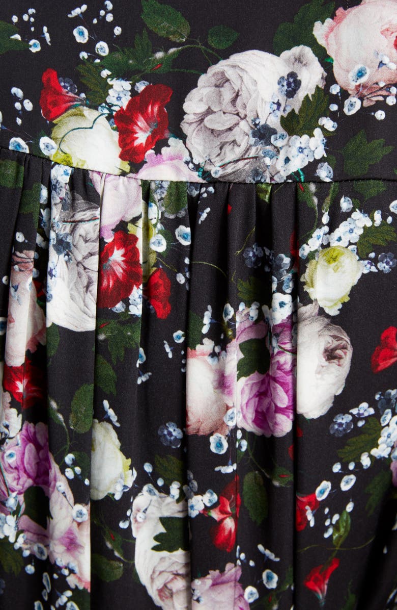 Erdem Ruffle Detail Floral Print Satin Midi Dress, Alternate, color, 