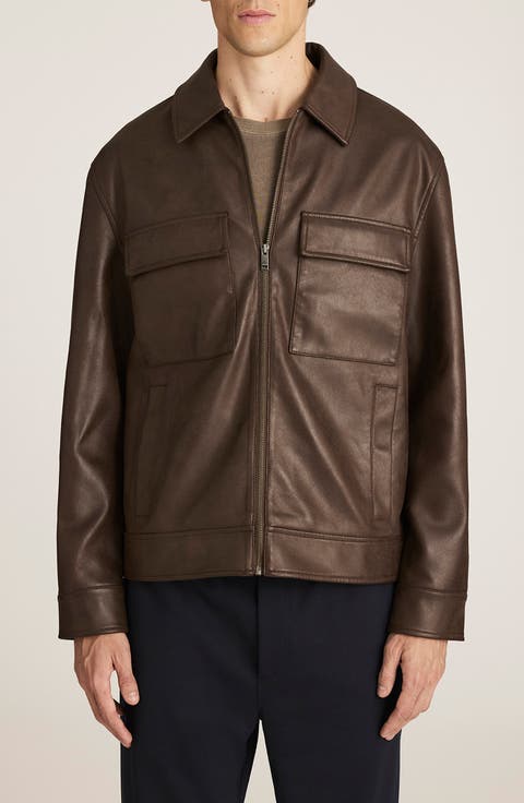 Faux Leather Harrington Jacket