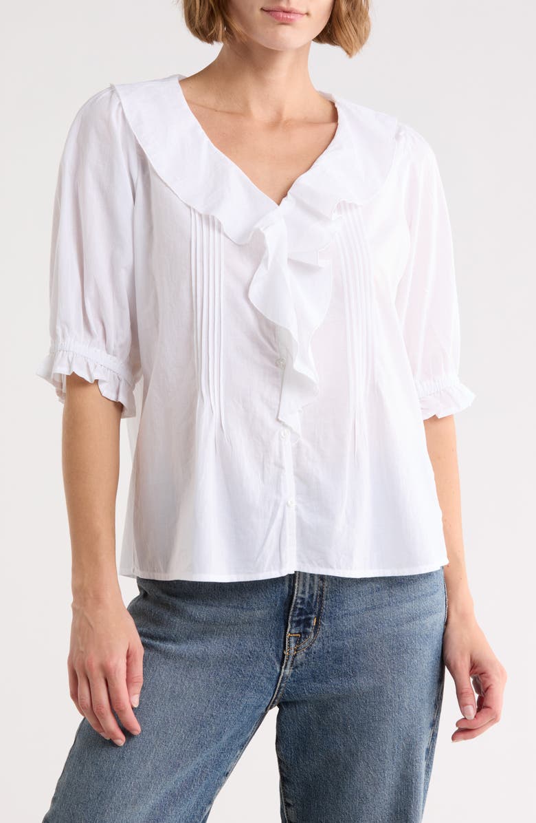 Trove New York Romantic Ruffle Button-Up Shirt, Main, color, White