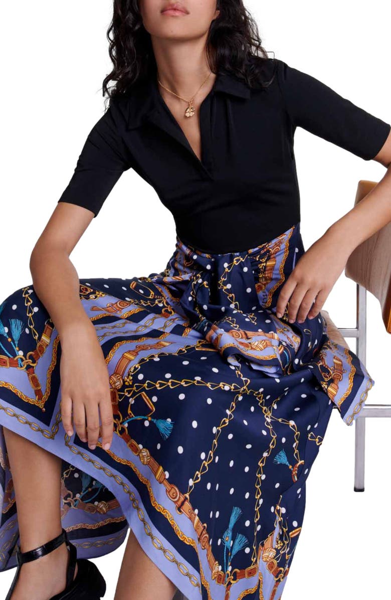 maje Illusion effect patterned dress, Alternate, color,