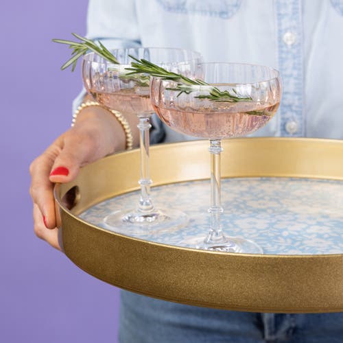 Totalee Gift Royal Floral Plastic Serving Tray Ceramic Blue In Blue