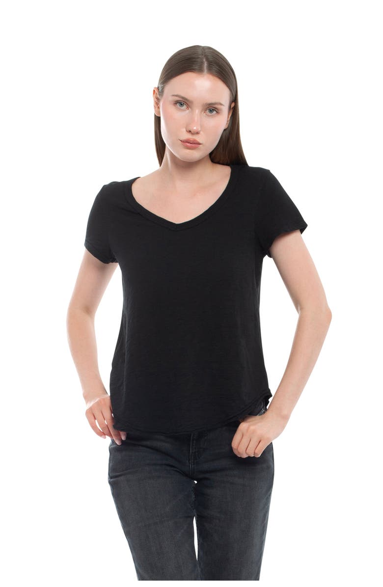WILT Clothing Short Sleeve Shrunken V-Neck Shirttail Top, Main, color, Black