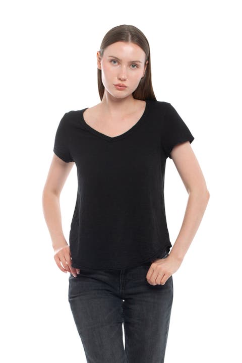 Short Sleeve Shrunken V-Neck Shirttail Top
