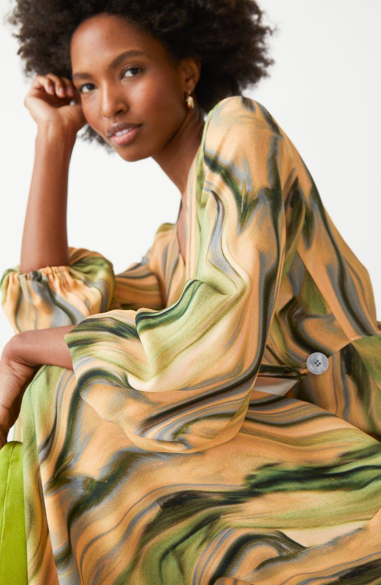 & Other Stories Swirl Print Long Sleeve Wrap Midi Dress, Alternate, color,