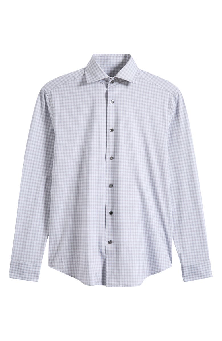 Bugatchi Devon OoohCotton<sup>®</sup> Gingham Check Button-Up Shirt, Main, color, Platinum