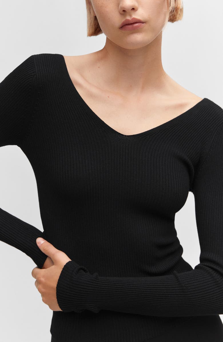 MANGO V-Neck Rib Crop Sweater, Alternate, color, 
