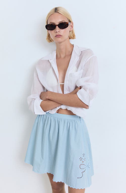 Mango Embroidered Scallop Skirt In Blue