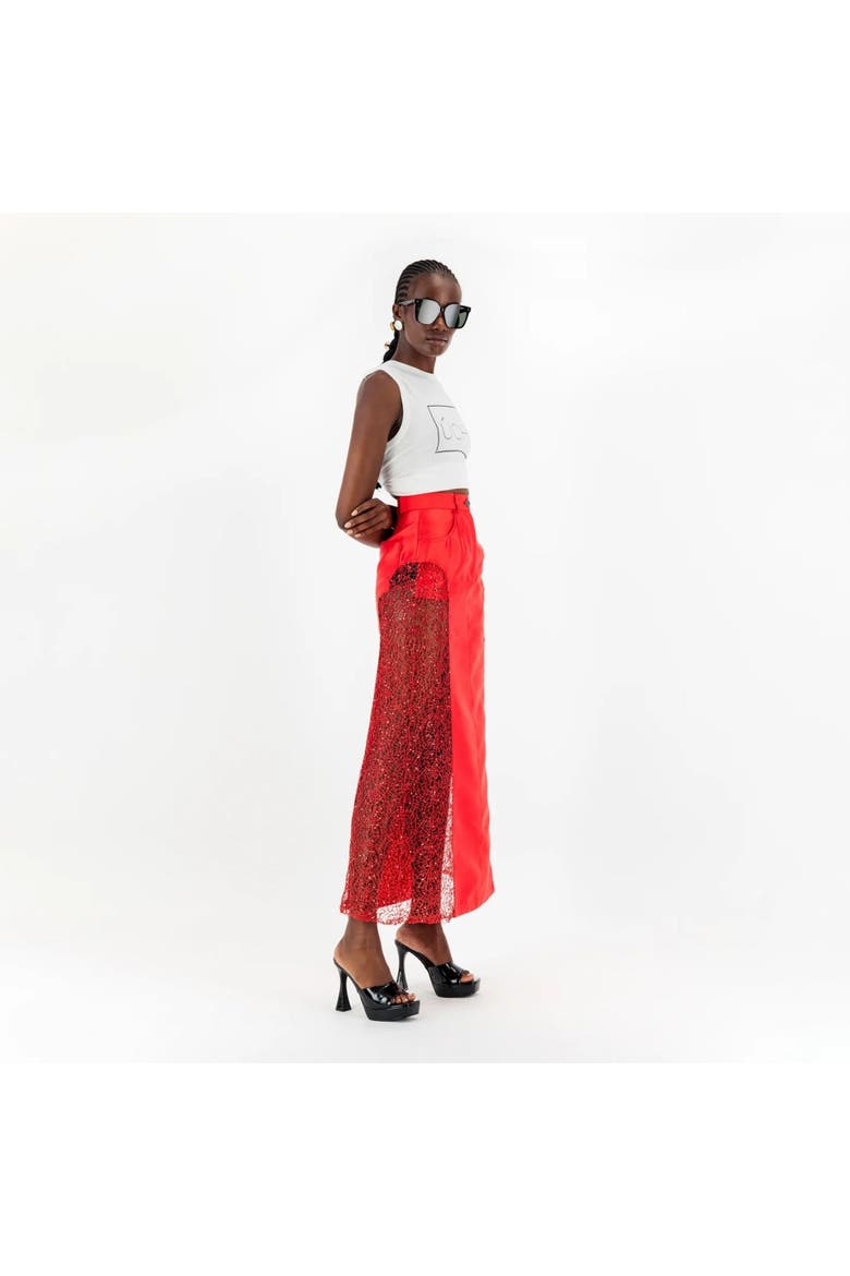 Lace Maxi Skirt, Alternate, color, Red
