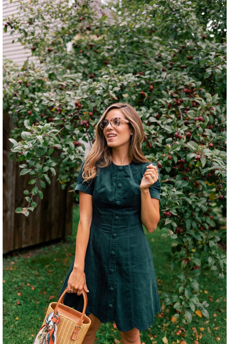 Michelle Micro Corduroy Fit & Flare Dress, Alternate, color, GREEN