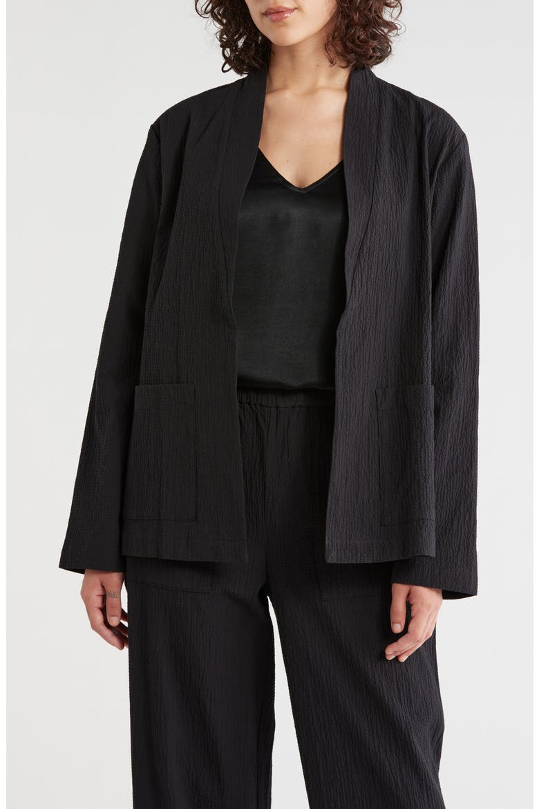 High Collar Stretch Organic Cotton Jacket, Main, color, BLACK