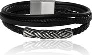 Lucky Brand Men's Multi-Row 8'' Bracelet with Braided Barrel, Black, Magnetic Clasp