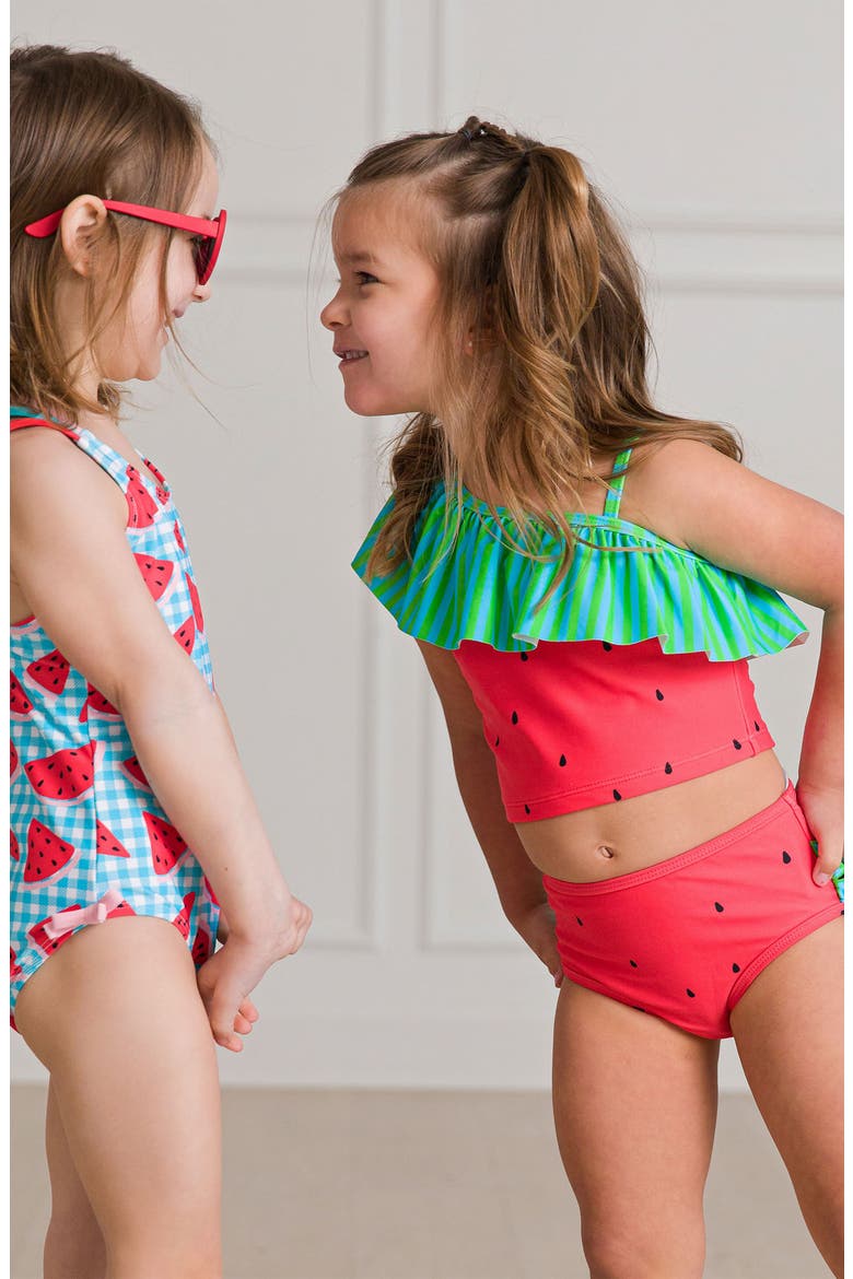 Kids' Watermelon Ruffle One-Shoulder Two-Piece Swimsuit, Alternate, color, RED