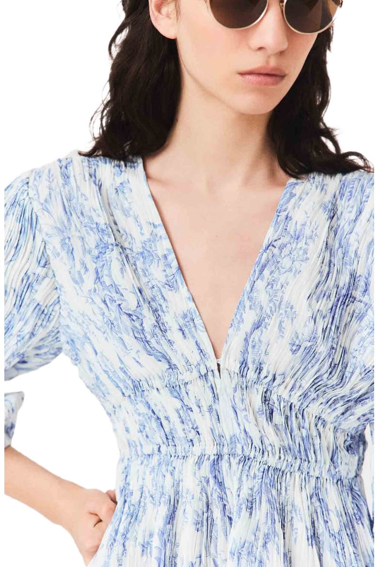 Patterned pleated dress, Alternate, color, Sky blue large flowers print