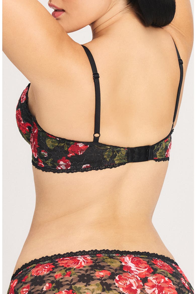 Sinful Rose Lace Balconette Bra, Alternate, color, BLACK CAVIAR ROSY PASSIONS