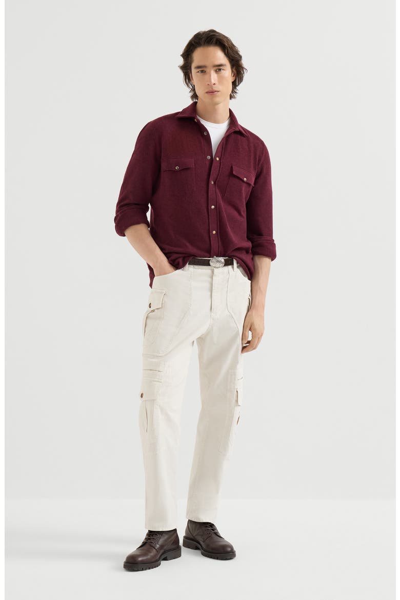 Virgin wool, cashmere and silk knit shirt, Alternate, color, Burgundy