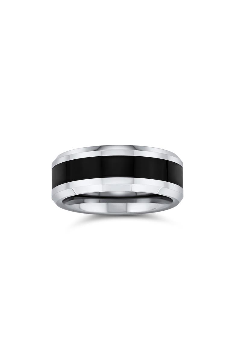 BLING JEWELRY Men's Two-Tone Stripe Titanium Band Ring, Alternate, color, Silver