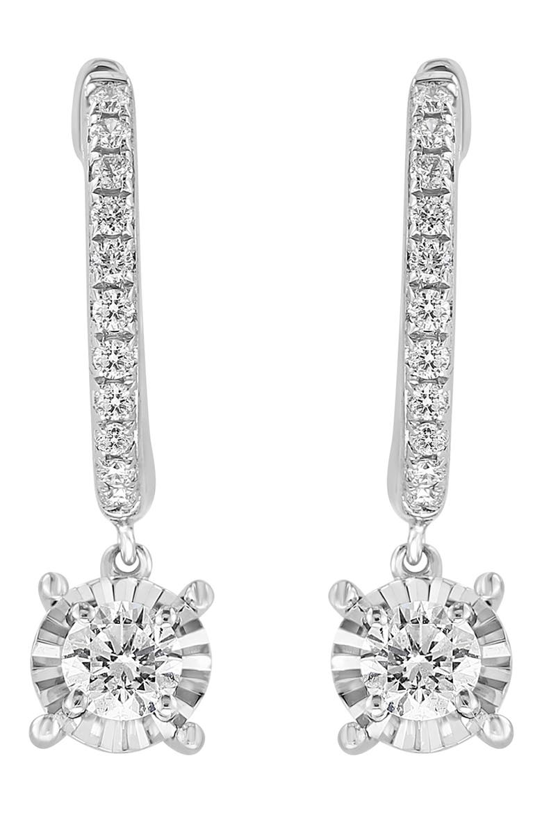 Sterling Silver Diamond Drop Huggie Hoop Earrings, Alternate, color, WHITE