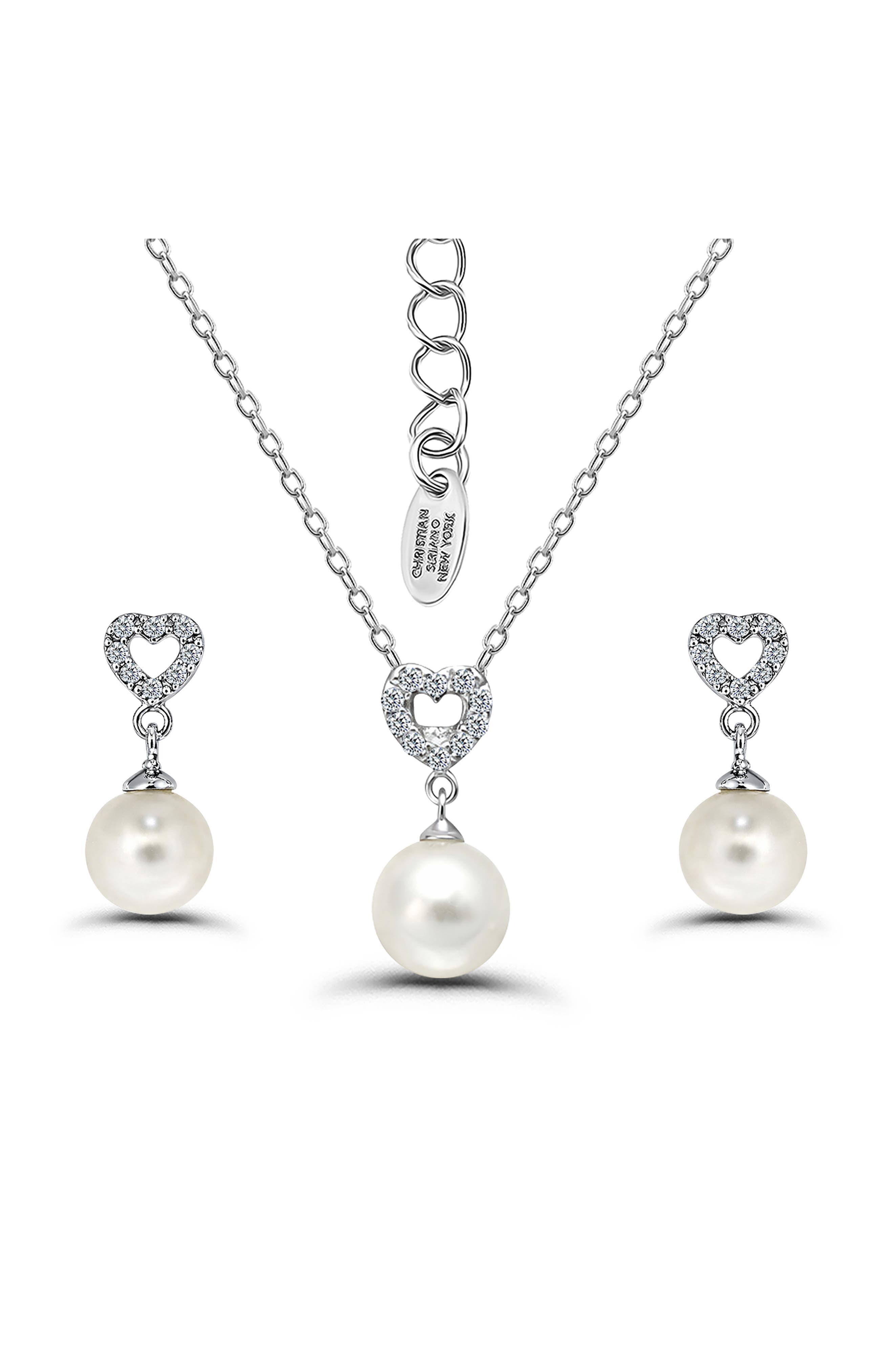 Christian Siriano New York Cubic Zirconia & Faux Pearl Drop Earrings & Necklace Set
