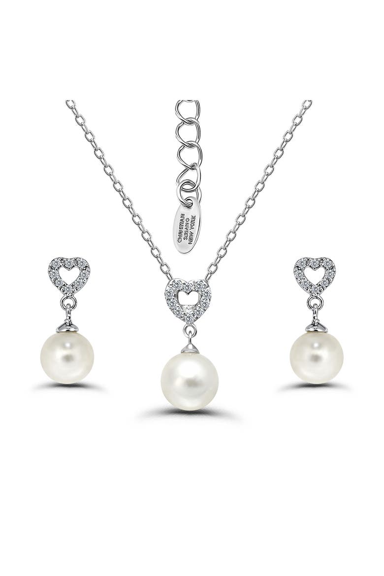 Cubic Zirconia & Faux Pearl Drop Earrings & Necklace Set, Main, color, SILVER
