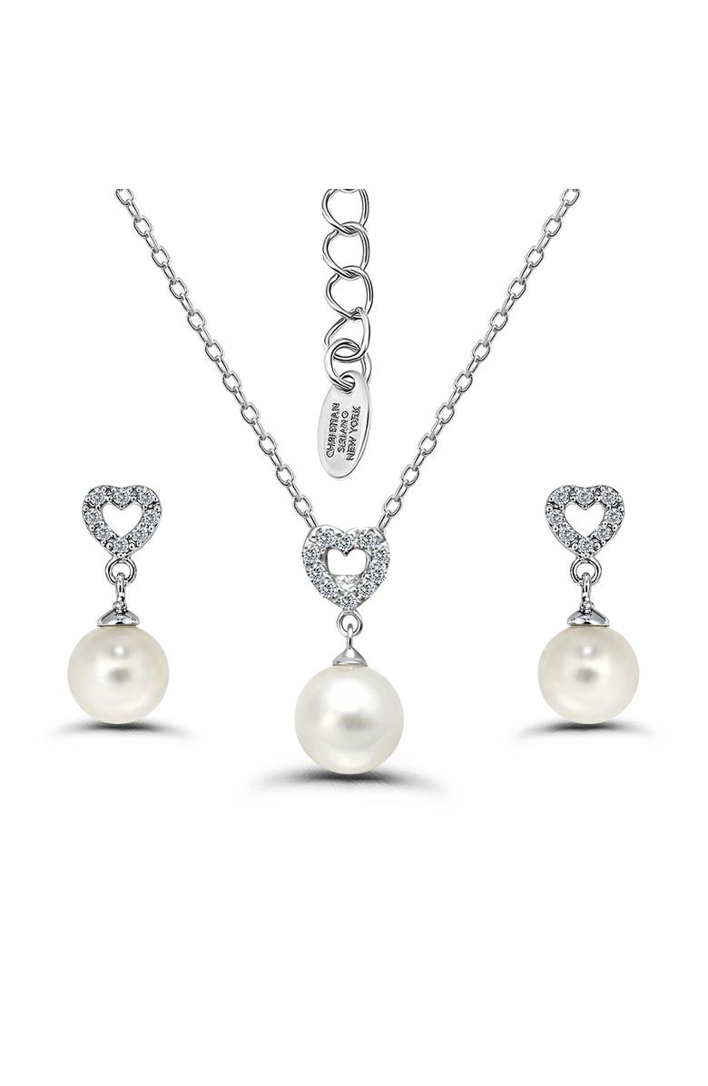 Christian Siriano New York Cubic Zirconia & Faux Pearl Drop Earrings & Necklace Set, Main, color, Silver