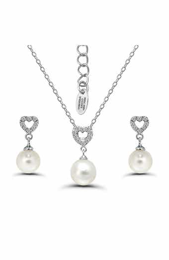 Cubic Zirconia & Faux Pearl Drop Earrings & Necklace Set