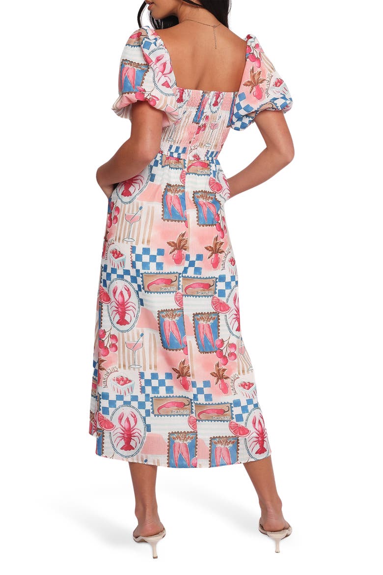 Cleo Puff Sleeve Cotton Midi Dress, Alternate, color, PINK BLUE