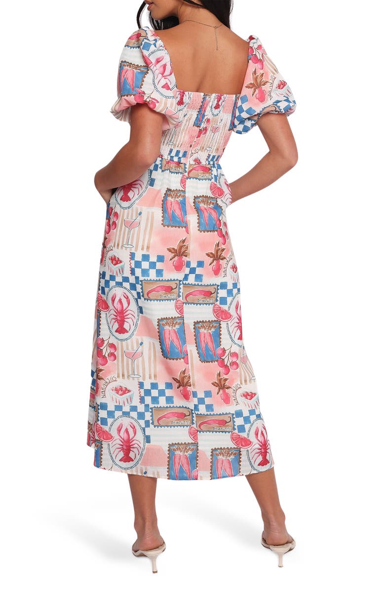 Petal & Pup Cleo Puff Sleeve Cotton Midi Dress, Alternate, color, Pink Blue