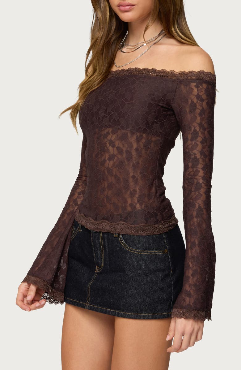 EDIKTED Off the Shoulder Sheer Lace Top, Alternate, color, 