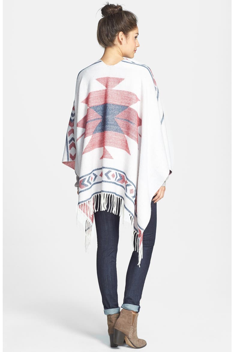 Print Tassel Trim Poncho, Alternate, color, SOUTHWESTERN