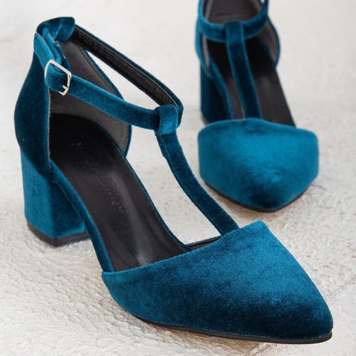 Forever & Always Shoes Women's Anicette - Emerald Green Velvet Shoes In Teal Blue