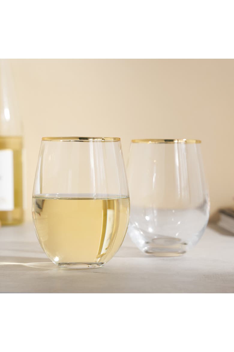 Gilded Stemless Wine Glasses Set of 2, Alternate, color, Gold