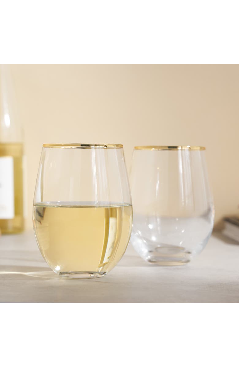 TWINE Gilded Stemless Wine Glasses Set of 2, Alternate, color, Gold