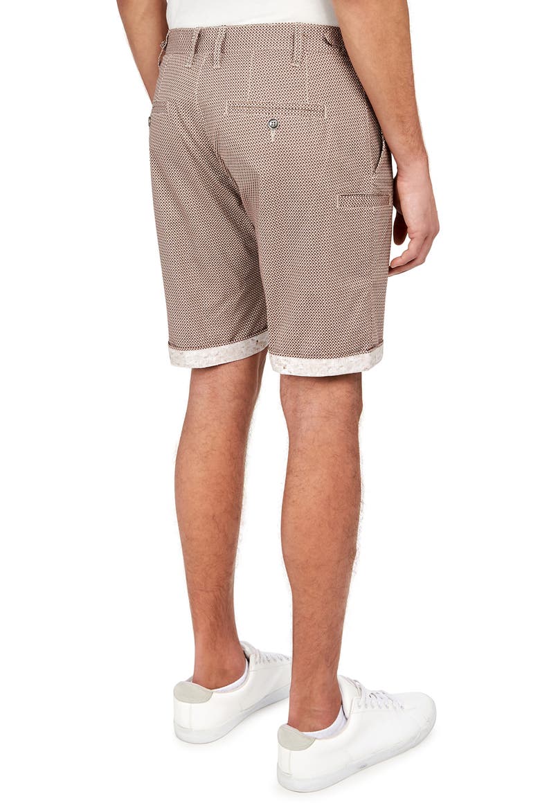 Slim Fit Downing Texture Print Flat Front Shorts, Alternate, color, BROWN