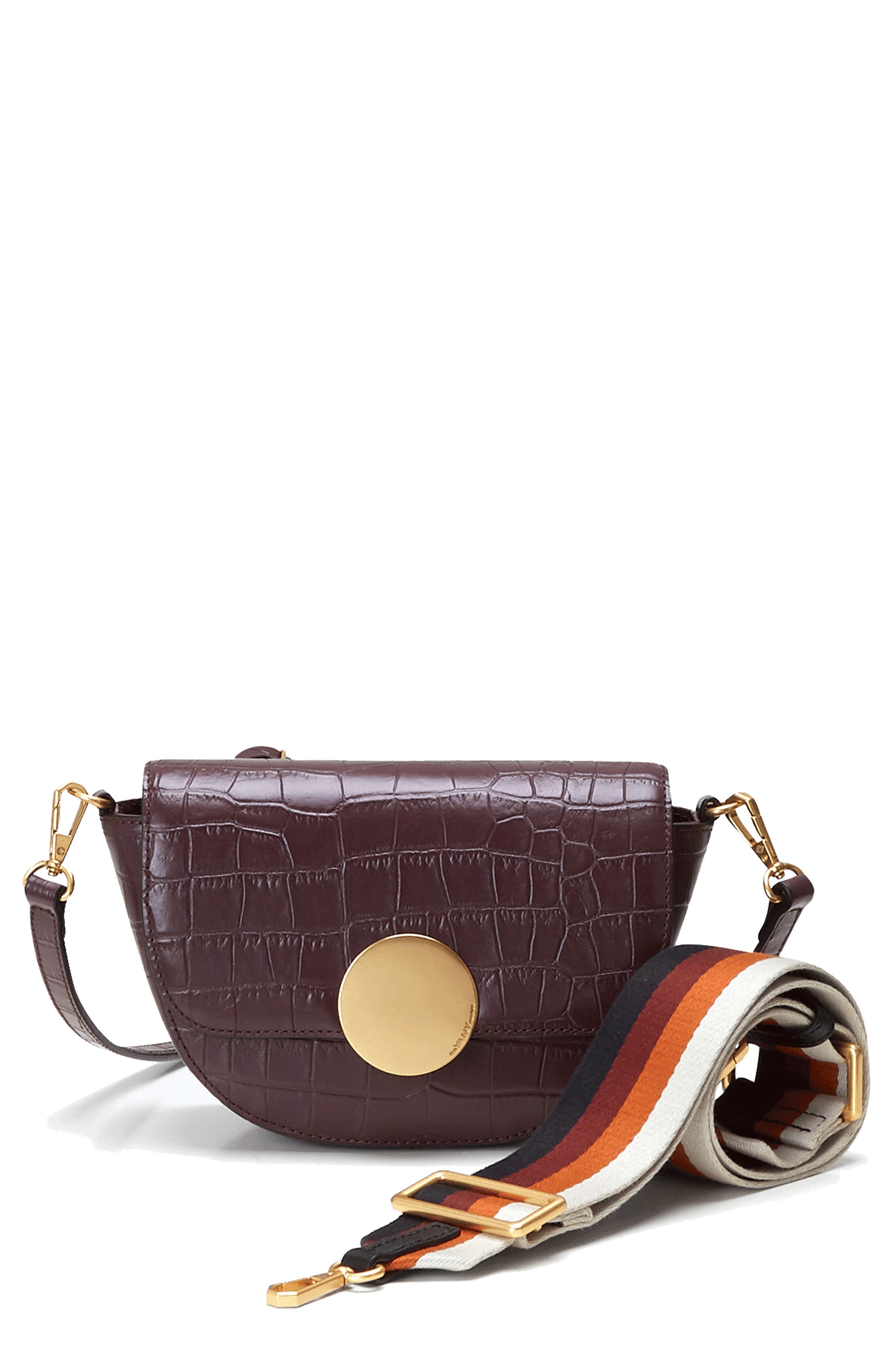 Oryany Lottie Croc Embossed Leather Crossbody Bag in Brown 