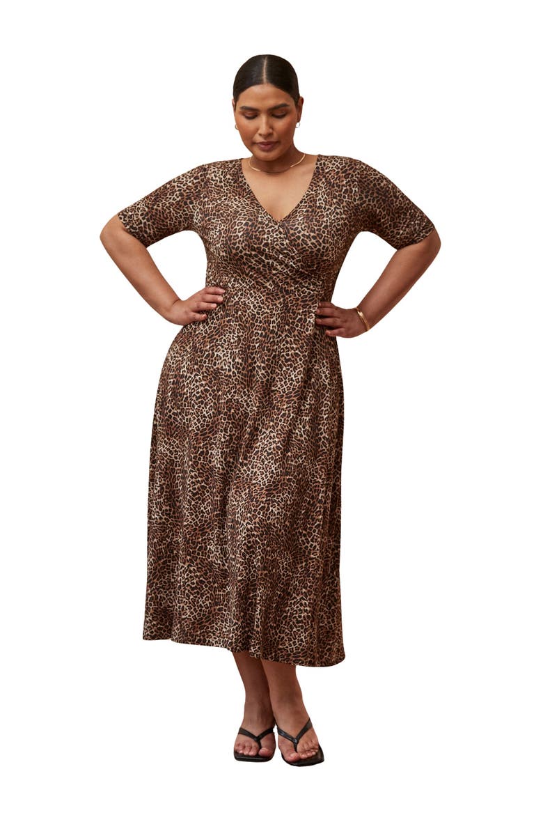Leopard Print Wrap Dress, Main, color, Brown