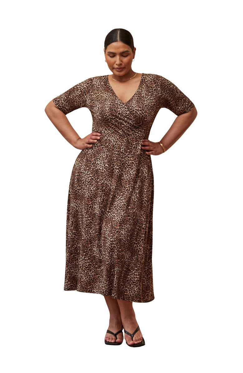 Live Unlimited Leopard Print Wrap Dress, Main, color, Brown
