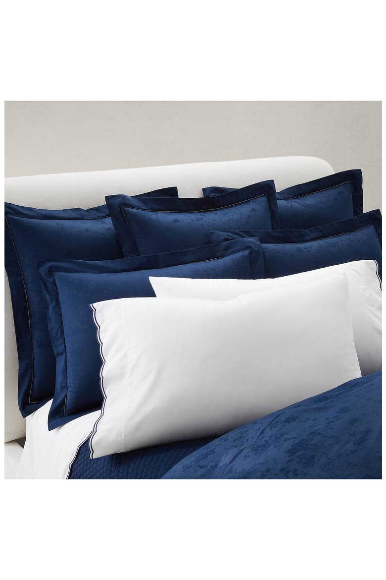 Bethany Floral Jacquard Flat Sheet, Alternate, color, POLO NAVY