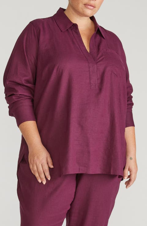 Button Back Linen Blend Polo (Regular & Plus)