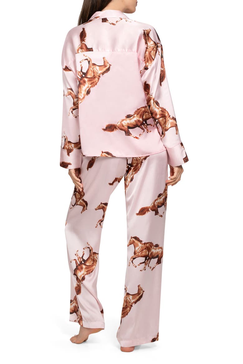 Print Satin Pajamas, Alternate, color, PEACH