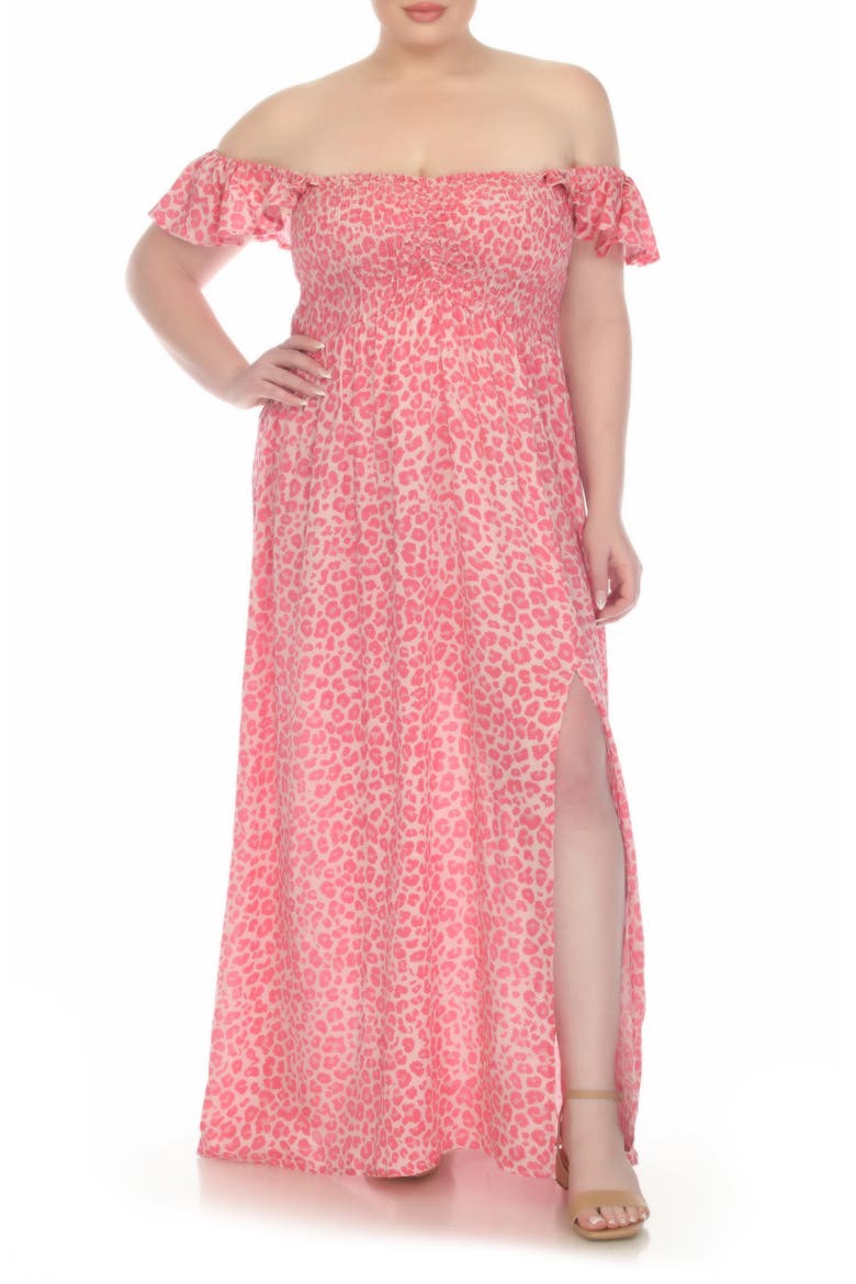 Smocked Flutter Sleeve Maxi Dress, Main, color, PINK ANIMAL