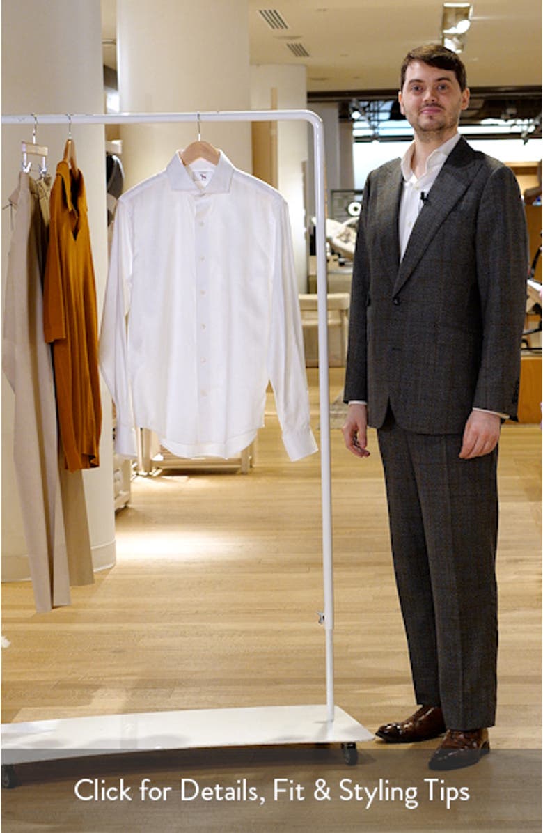 Trim Fit White Cotton Herringbone Dress Shirt, sales video thumbnail