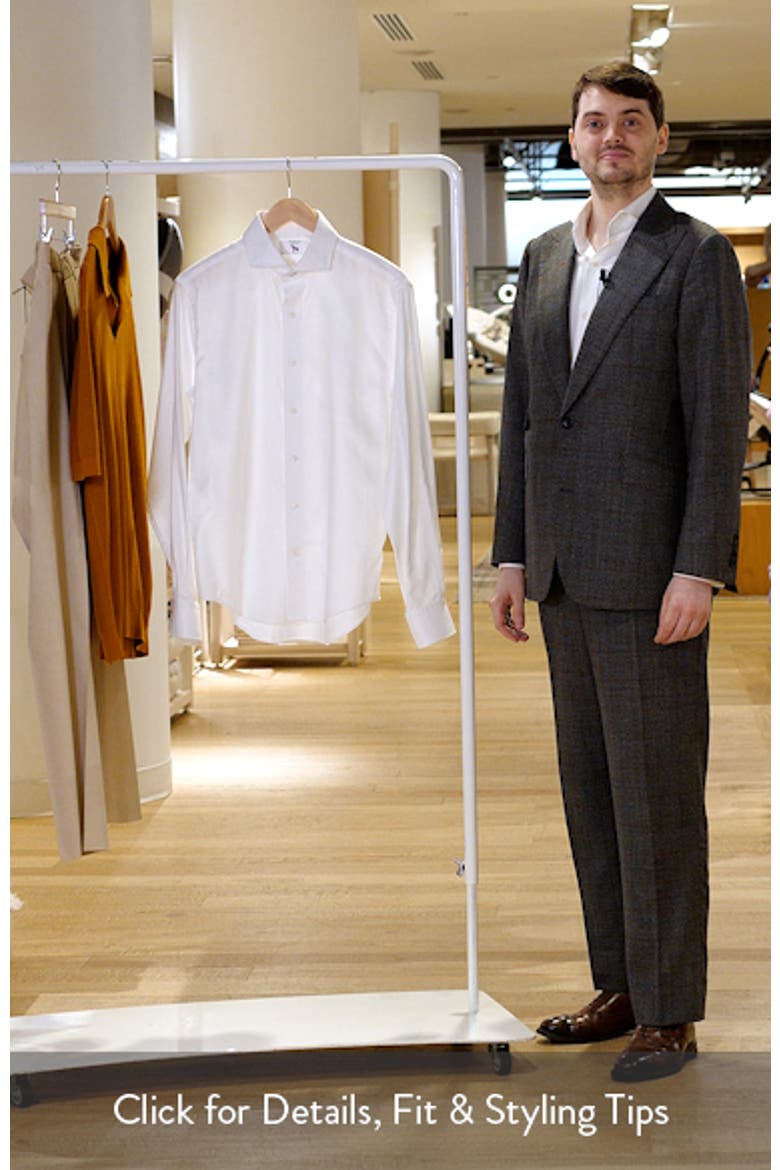 Trim Fit White Cotton Herringbone Dress Shirt video