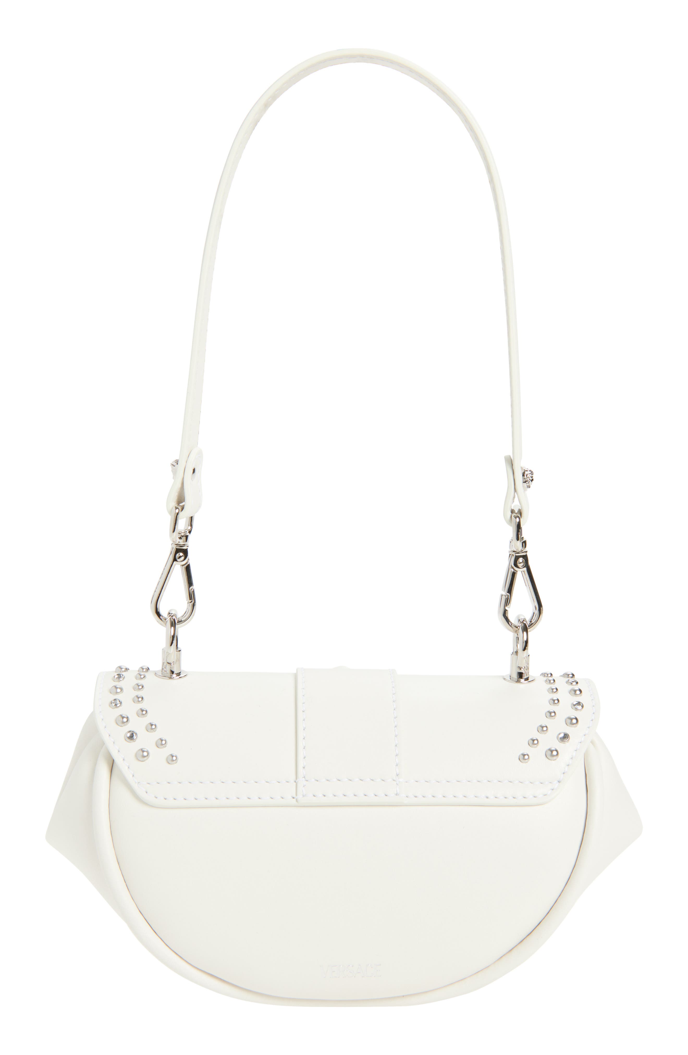 Versace Small Virtus Stud Embellished Leather Shoulder Bag, Alternate, color, Porcelain White-Pall