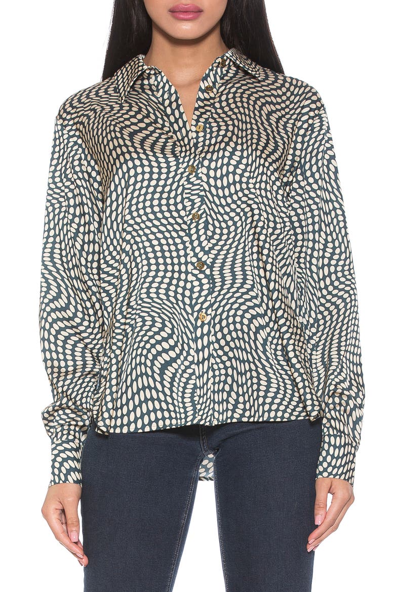 Rylin Silky Front Button Blouse, Main, color, SAGE DOT