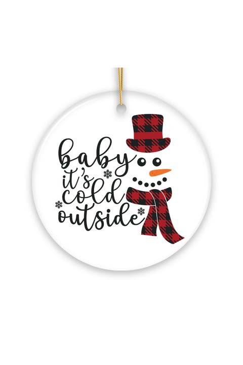 Baby Its Cold Outside Plaid Snowman Ornament