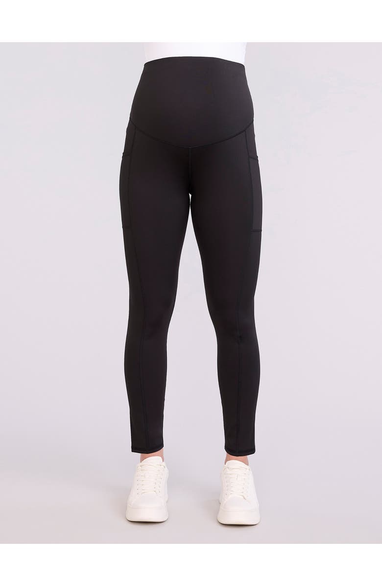 MOTHERHOOD MATERNITY Over the Belly Side Pocket Active Maternity Leggings, Alternate, color, Black