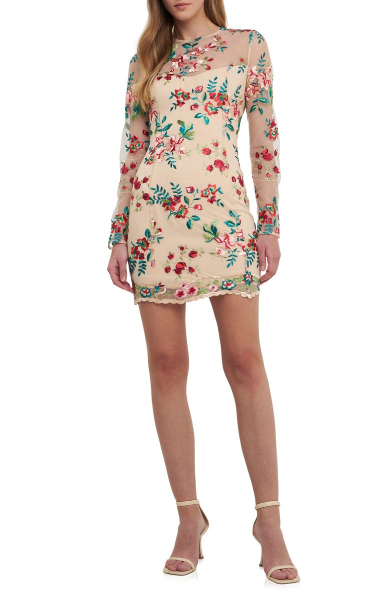 Endless Rose Floral Embroidered Long Sleeve Sheath Dress, Main, color,