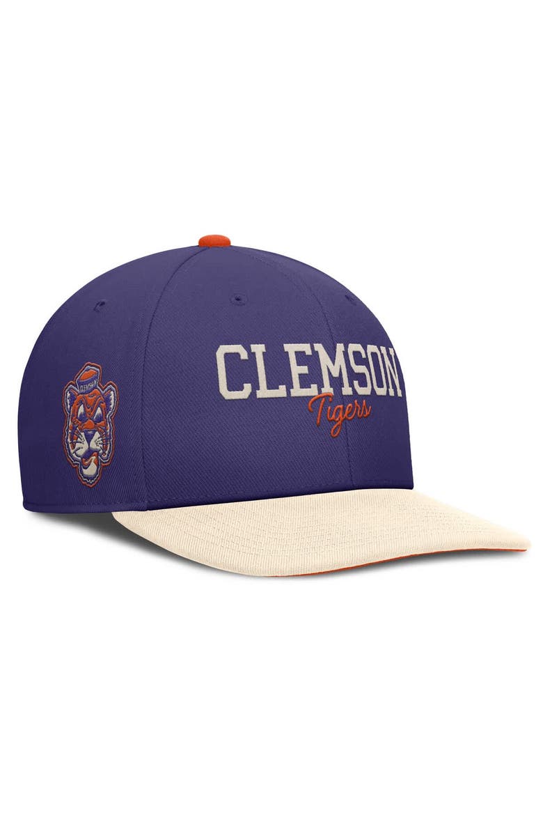 Men's Nike Purple/Cream Clemson Tigers Pro Legacy Script Snapback Hat, Main, color, Purple